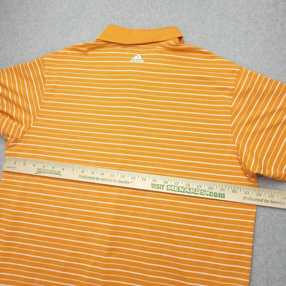Adidas Polo Shirt Mens L Orange Stripe‎ Golf Climalite Performance Stretch Top